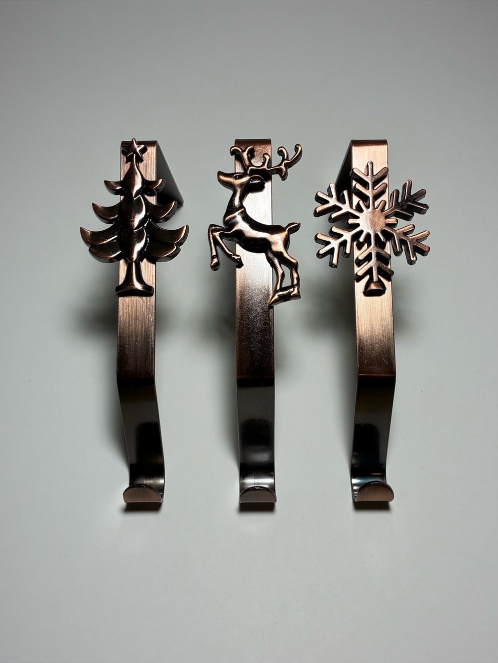 Set of 3 Christmas Stocking Holders Mantel Metal Hooks Tree Reindeer Snowflake